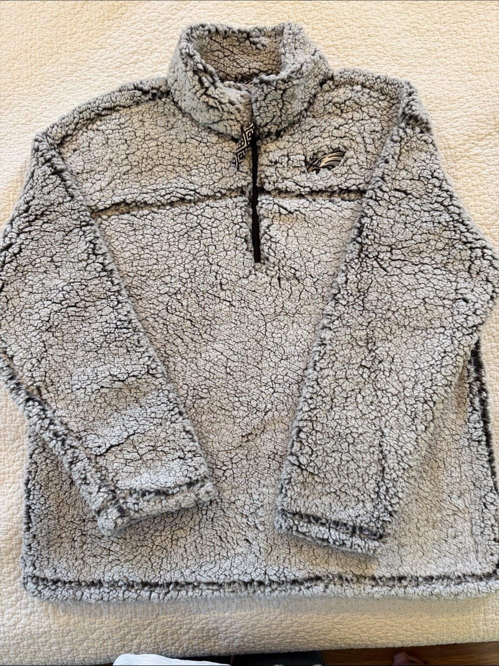 Philadelphia Eagles Cozy Sherpa Quarter-Zip Pullover Sweater - Gray